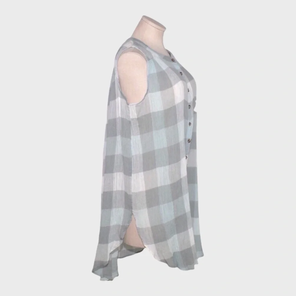 Free People Sleeveless Tunic in Check Gauze